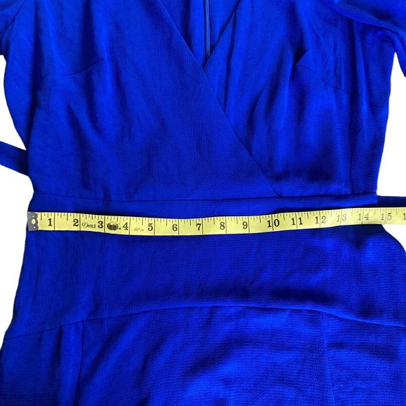 Gabby Skye Size 8 Blue Maxi Dress Puff Sleeve Tie Waist Faux Wrap NWOT - Picture 7 of 8